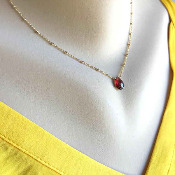 Garnet Pendant Necklace • January Birthstone • Dainty Red Gemstone • Minimalist Layering • Capricorn Gift • Gift for Her