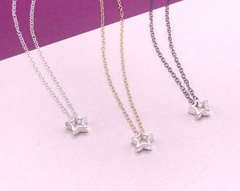 Winzige Stern-Halskette, Stern-Schmuck, zierliche Stern-Halskette, himmlischer Schmuck, offener Stern-Anhänger, minimalistische 3D-Stern-Halskette, zierliche Stern-Halskette