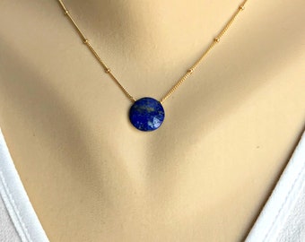 Lapis Lazuli Gold Necklace Pendant Necklace Blue Necklace Simple Necklace Dainty Necklace Women Necklace Gift for Wife Gift for Girlfriend