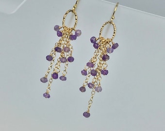 Amethyst Tassel Earrings,February Birthstone Earrings,Gemstone Handmade Earrings,Linear Dangle Earrings,Purple Earrings,Amethyst Jewelry