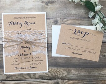 rustic lace invite etsy