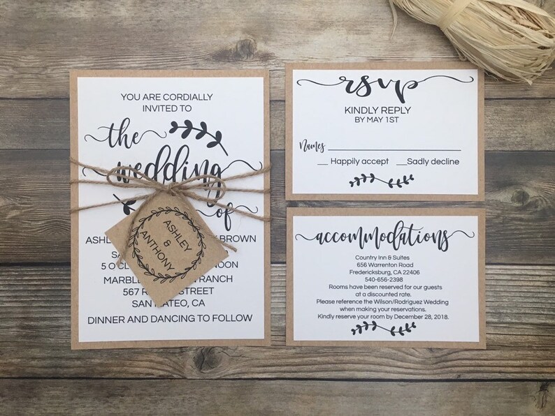 rustic elegant invitation rustic calligraphy invitation laurel wedding invitation Rustic wedding invitation kraft calligrahy invitation