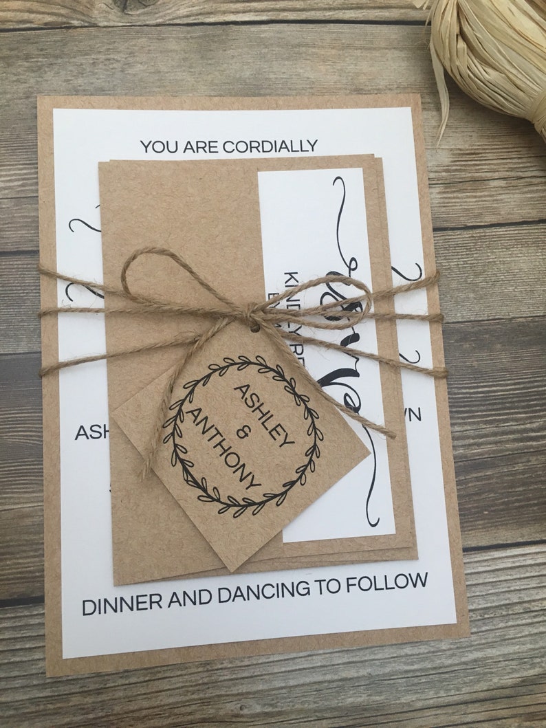 rustic elegant invitation rustic calligraphy invitation laurel wedding invitation Rustic wedding invitation kraft calligrahy invitation