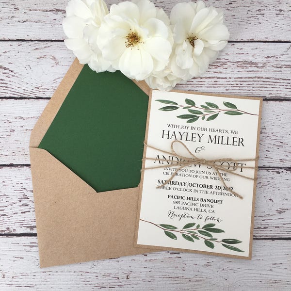 Greenery wedding invitation, rustic greenery invitation, botanic invitation, olive leaf rustic invitation, watercolor greenery invite