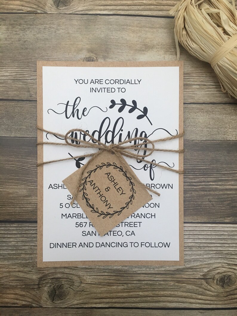 rustic elegant invitation rustic calligraphy invitation laurel wedding invitation Rustic wedding invitation kraft calligrahy invitation