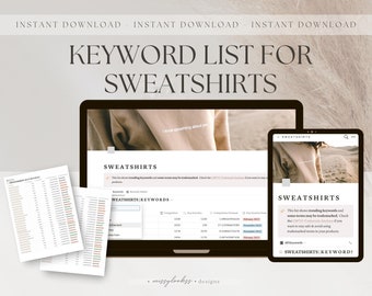 Keywords List for Sweatshirts - Etsy SEO Product Research Done for You - Etsy Titles and Tags / Product Ideas to Sell on Etsy - SEO Services