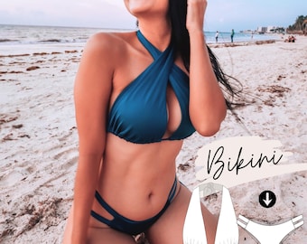 Cute Multiway Bikini Pattern Set, PDF Swimwear Sewing Pattern: Bikini Bottoms + 17 in 1 Halter top, Digital Swimsuit Bathing Suit Templates