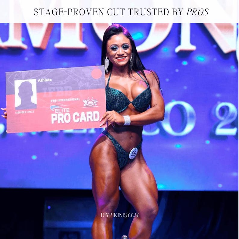 May include: A woman in a green bikini holds a card that says "Elite Pro Card" with the text "Fire International" and "Member Since".