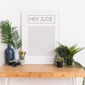 Hey Jude Lyrics Poster | The Beatles Print | Beatles Lyrics Wall Art | Hey Jude Print