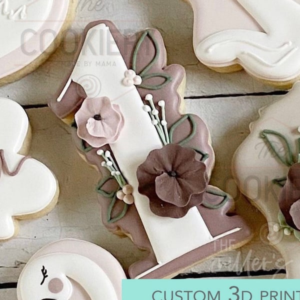 FAST SHIPPING!!! Number One with Flowers, Floral Number One Cookie Cutter, One Cookie Cutter, Number One Cookie Cutter