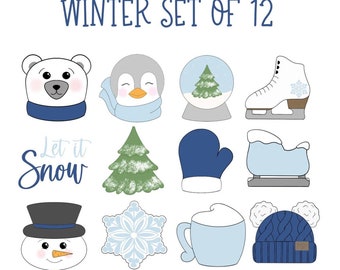 FAST SHIPPING! Let it Snow Set of 12 Cookie Cutter by Minted Prints, Christmas Cookie Cutter, Winter Cookie Cutter, Winter Set Cookie Cutter