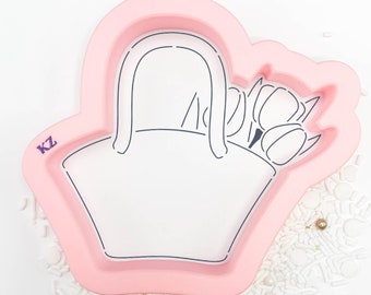 Fast Shipping!!! Tulip Basket Stencil and Cookie Cutter, Tulip Cookie Stencil, Floral Cookie Cutter, Floral Stencil