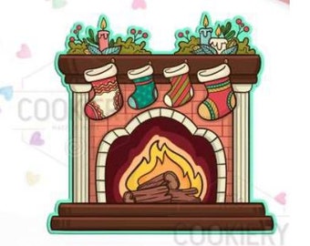 Santa coming down the chimneyfireplace Cookie or Fondant Cutter with built-in imprint