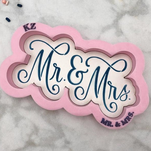 Fast Shipping!! Mr. and Mrs. Hand Lettered Cutter/Stencil, Birthday Cookie Stencil, Birthday Cookie, Cutter and Stencil.