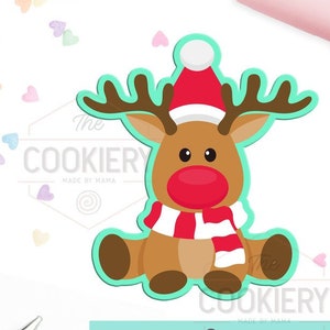 FAST SHIPPING!! Sitting Reindeer Cookie Cutter, Christmas Cutter, Fondant, Reindeer Cookie Cutter, Christmas Reindeer Cookie Cutter