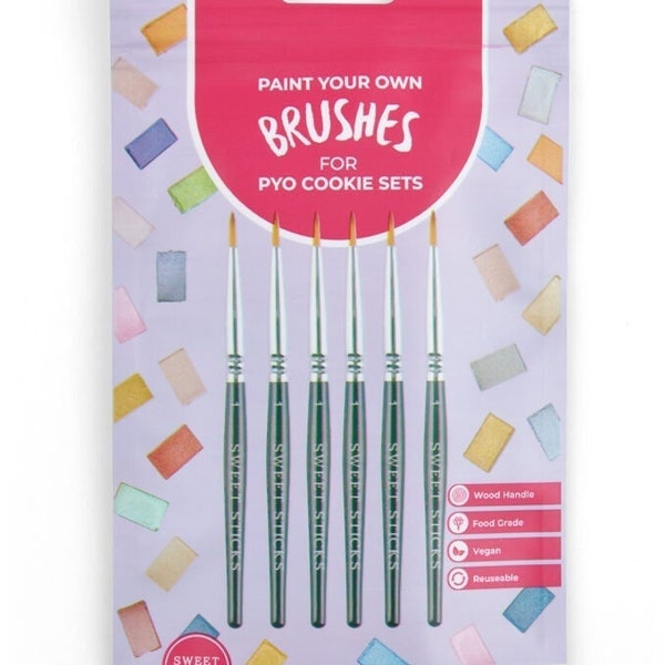 Reusable PYO 6 Brush Pack, PYO Brushes, PYO Cookie Brushes, Brushes for Cookies, Paint Your Own Cookies, Cookie Brushes