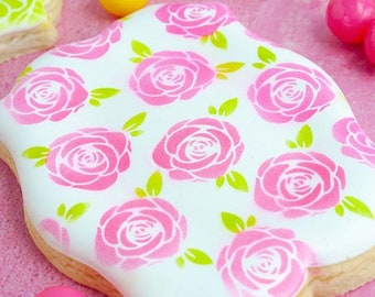 Fast Shipping!! Roses with Leaves 2 Piece Stencil, Flower Stencil, Roses Cookie Stencil, Roses Layered Cookie Stencil