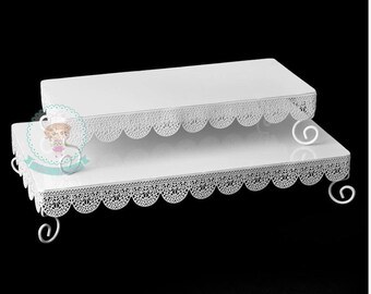FAST Shipping!! 2 Pieces Rectangle Eyelet Cake Stand- White