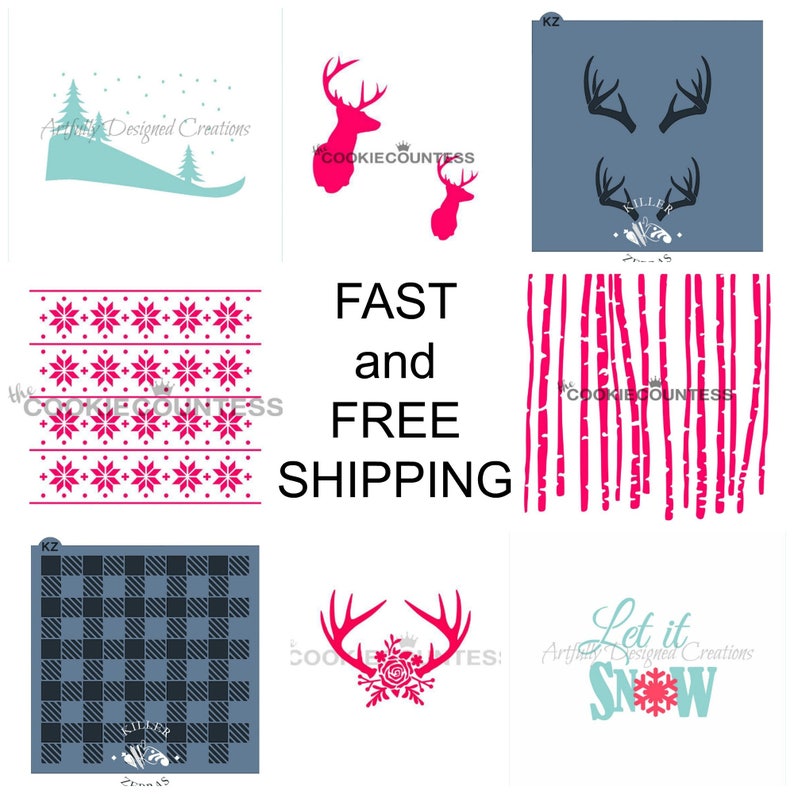 FAST and FREE SHIPPING! Winter Cookies Christmas Cookie Stencil Winter Cookie Stencil Cookie Stencils Winter 2 Cookie Stencils Bundle