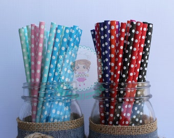 Polka Dots Paper Straws, Cake Pop Straws, Apple Paper Straws, Package of 20