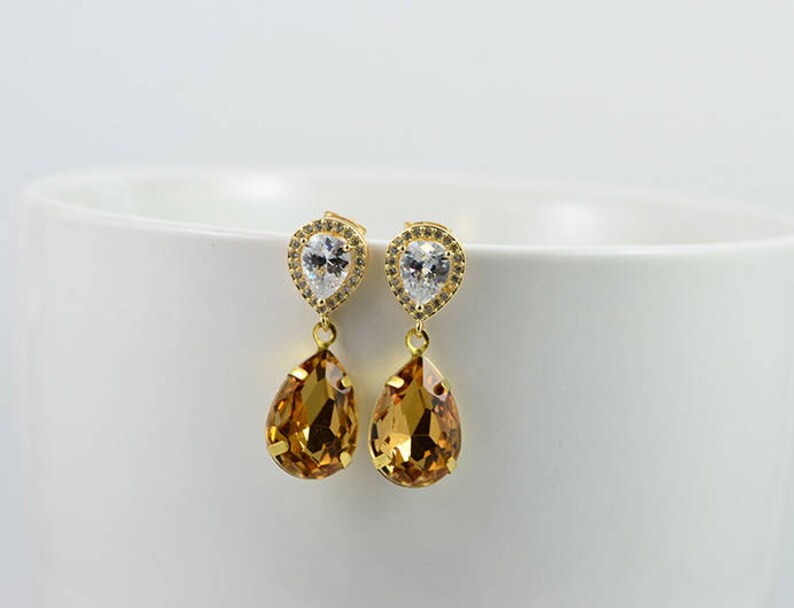 Topaz Teardrop Bridal Earrings Bridesmaids Cubic Zirconia Gold Wedding Earrings Vintage Topaz Teardrop Earrings Jewellery Bridal Jewellery
