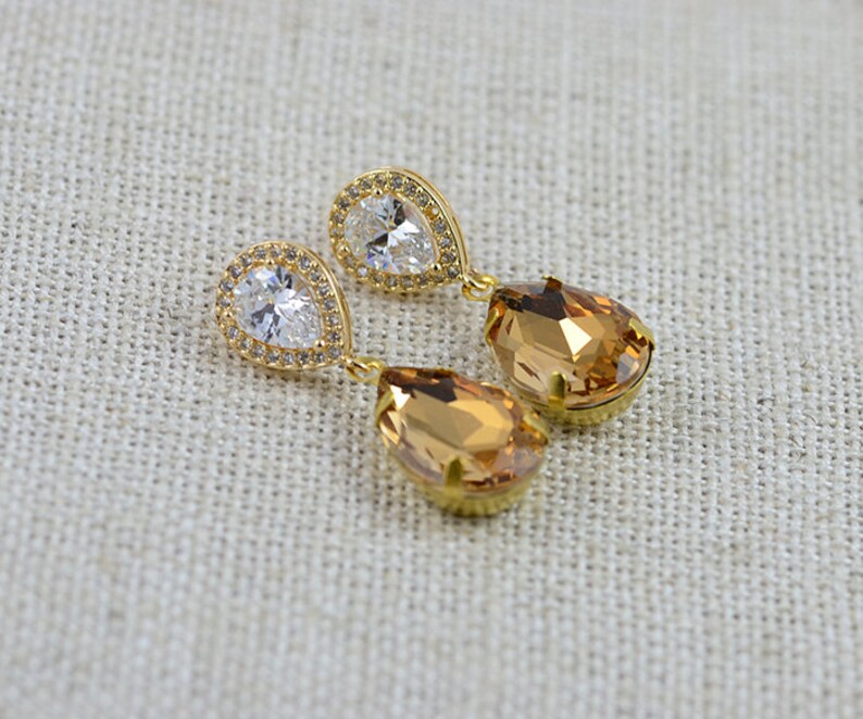 Topaz Teardrop Bridal Earrings Bridesmaids Cubic Zirconia Gold Wedding Earrings Vintage Topaz Teardrop Earrings Jewellery Bridal Jewellery
