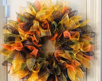 Fall Deco Mesh/Fabric Wreath 18 inches