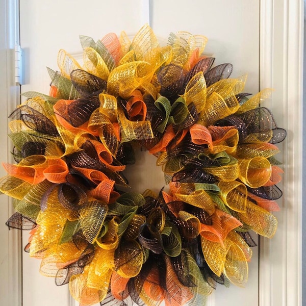 Fall Deco Mesh/Fabric Wreath 18 inches