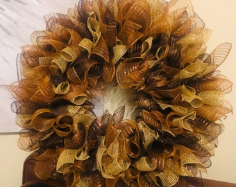 Beautiful Brown Deco Mesh Wreath