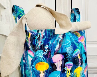 JELLYFISH HAMPER Ocean Fabric Organizer Bag Laundry Colorful Toy Box Nursery Container Bin Handmade Gift Birthday