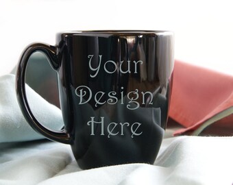 Download Free Coffee Mug, Coffee Cup Product Mockup. Black Bistro Style Coffee Mug Photo for Advertising Your Products and Designs PSD Template