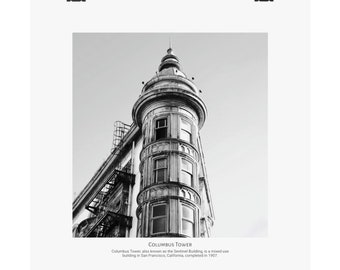 Columbus Tower | Building poster | San Francisco poster | Black and White San Francisco Poster | SF poster | Matte Vertical Posters