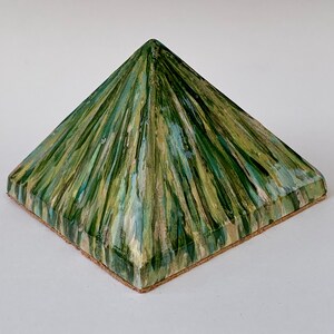 Porcelain Pyramid Paperweight - Peaceful Green / Glossy Glaze / Textured 3-D Effect