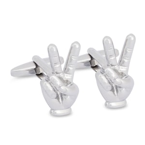 Peace Hand Sign Cufflinks, Victory Hand Sign Cufflinks