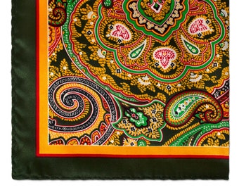 Bold Paisley Pocket Square Design en orange jaunâtre et vert