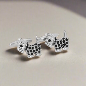 Terrier Puppy dog with Blue Crystal Cufflinks