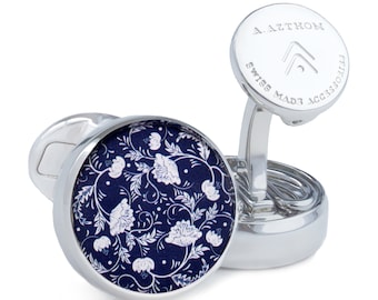 Peranakan Button Cover Cufflinks in Blue- Azthom