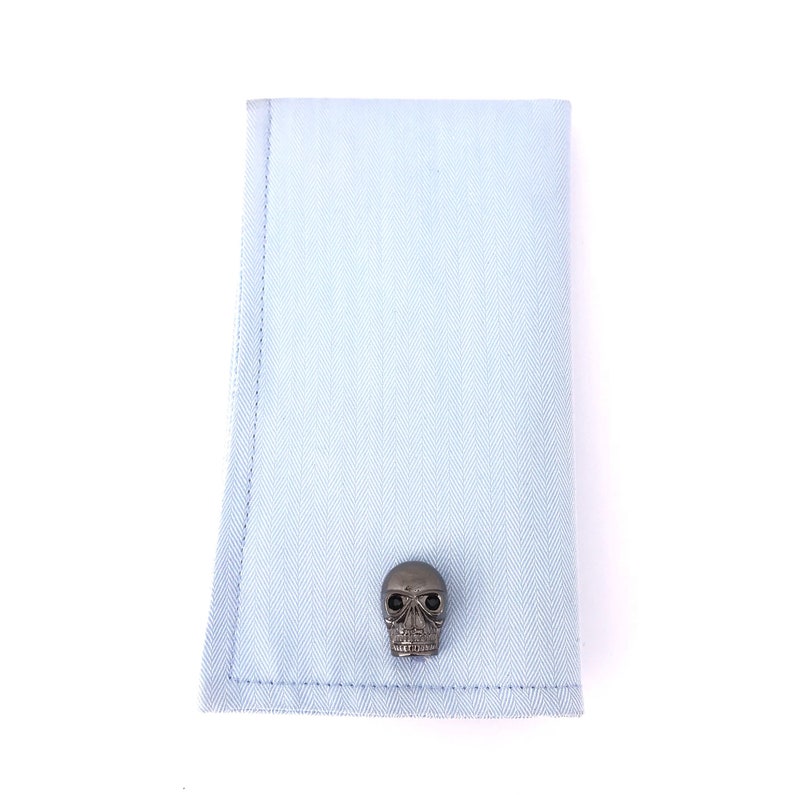 Gunmetal Skull Cufflinks with Black Crystal Eyes