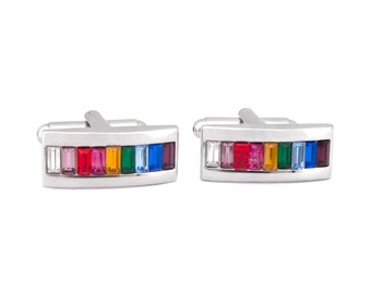 Rainbow Coloured Crystal Cufflinks