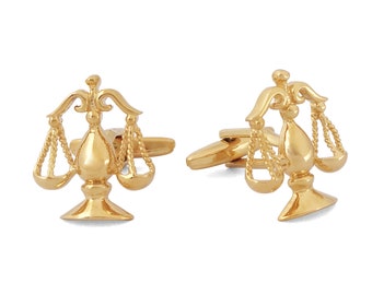 Gold Justice of Scale Cufflinks, Balance Cufflinks, Beam Cufflinks, Lawyer, Libra