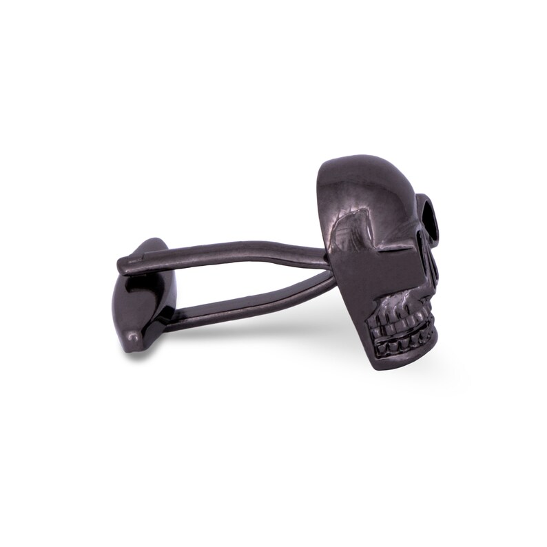 Gunmetal Skull Cufflinks with Black Crystal Eyes