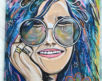 SALE!! JANIS JOPLIN Original Painting on Canvas- Kozmic Blues- Acrylic Painting- Artwork- Hippie