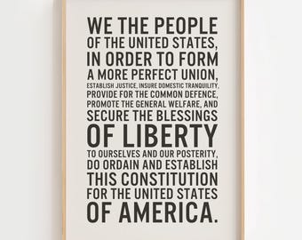 We the People Print, The Constitution Preamble Text, Historical Wall Art, American History Teacher Gift, Democracy Poster, Home Office Decor