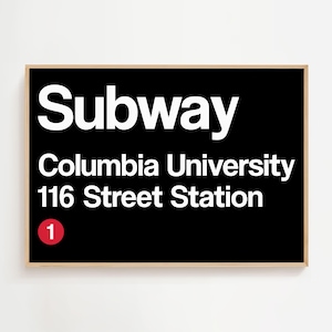 Enseigne du métro de New York, impression de la gare de New York, affiche d'art Columbia Uni, Street Art de New York, décoration murale art tendance, téléchargement numérique