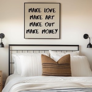Make Love Make Art Print, Gen X Inspired Wall Art, Minimalist Hand Drawn Typography Exhibition Poster, Printable Love Art, Digital Download