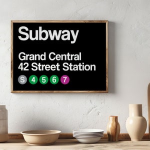 Arte della metropolitana di New York, cartello della stazione Grand Central, vecchia stampa di New York City, poster orizzontale di New York City, decorazione da parete della città, download digitale