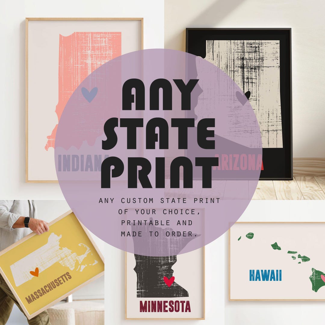 Custom State Map Print, USA City Poster, Any Location Wall Art, Moving ...