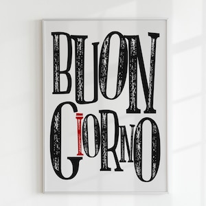 Arte della cucina italiana, stampa Buongiorno, poster del buongiorno, vita da viaggio, mercato della vecchia Italia, insegna della cucina, decorazione da parete Amalfi, download digitale