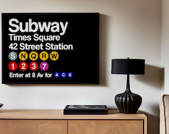 New York Subway Sign, NYC Train Station Print, Times Square Poster, New York City Street Art, Trendy Aesthetic Wall Decor, Digital Download