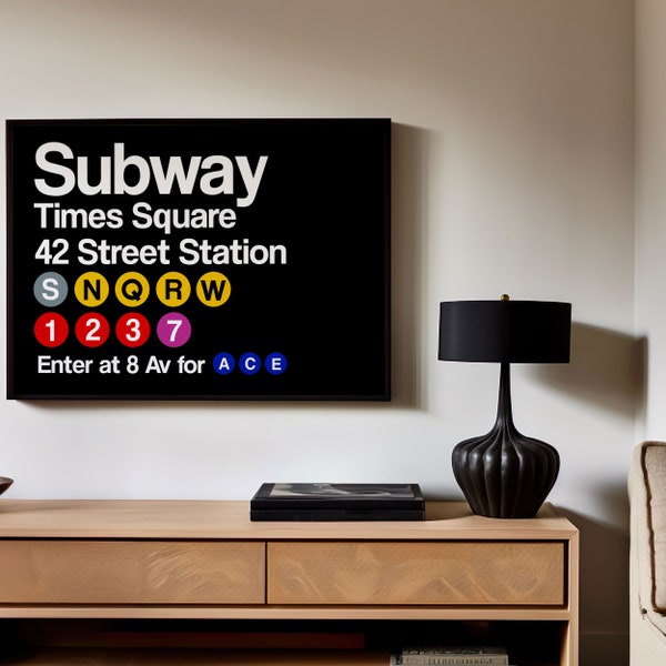 New York Subway Sign, NYC Train Station Print, Times Square Poster, New York City Street Art, Trendy Aesthetic Wall Decor, Digital Download